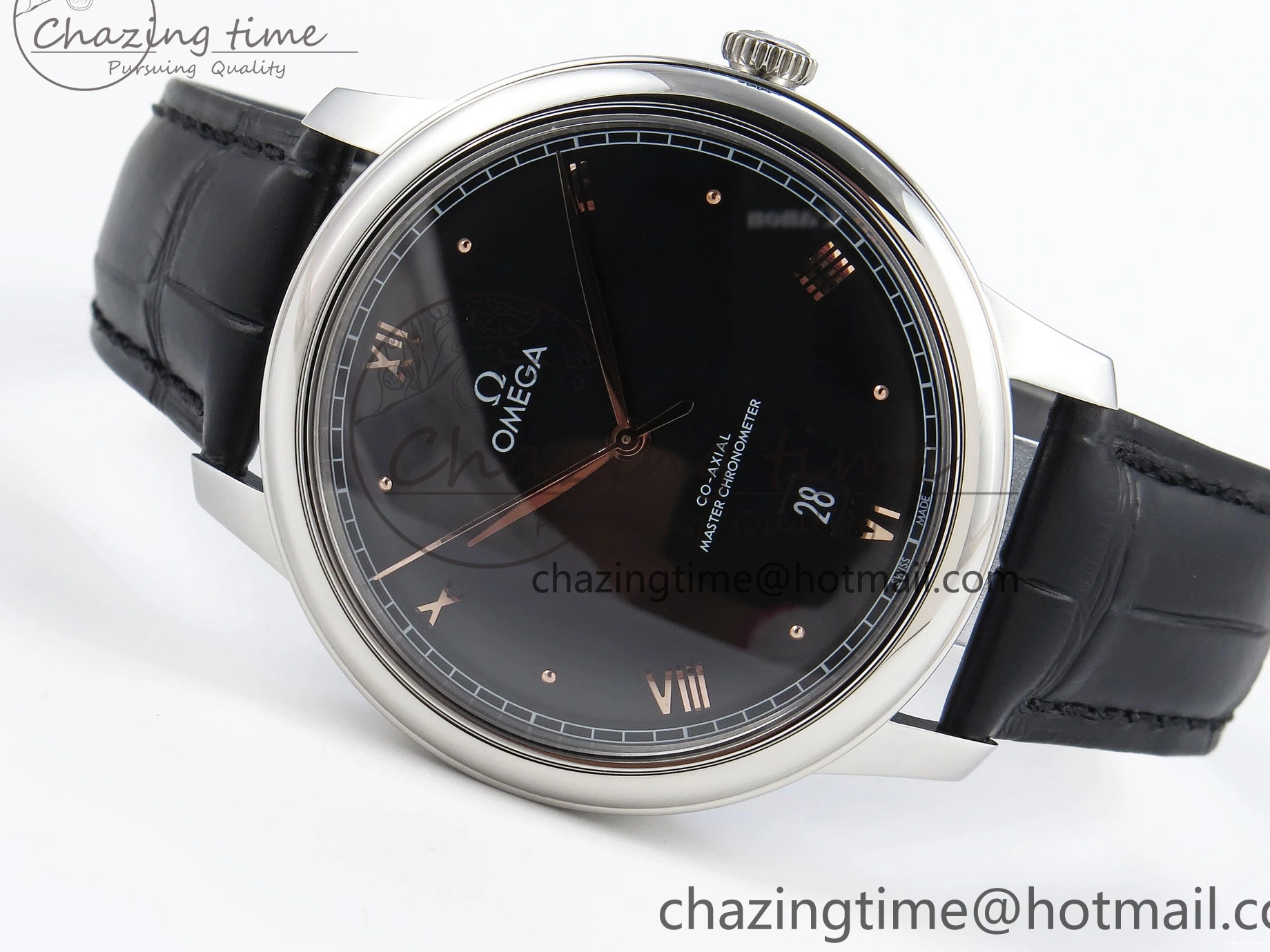 1218 TopPick De Ville Date SS MKF 1:1 Best Edition Black Dial Roman Marker on Black Leather Strap A 7743